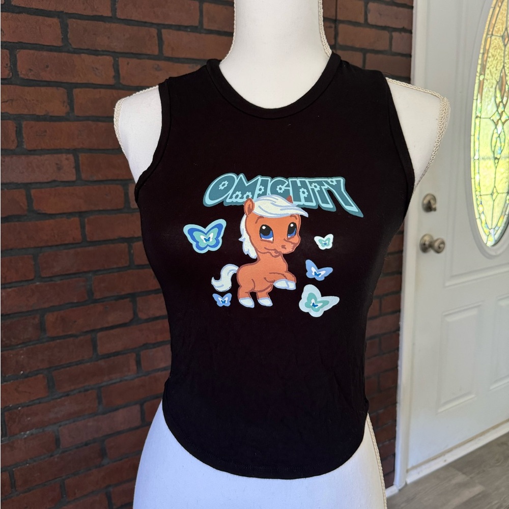 Omighty Y2K Pony Butterfly Graphic Tank Top Black‎ Women’s Small